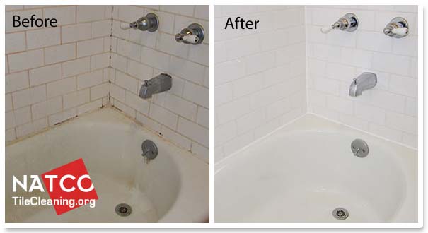 before and after cleaning a bathtub