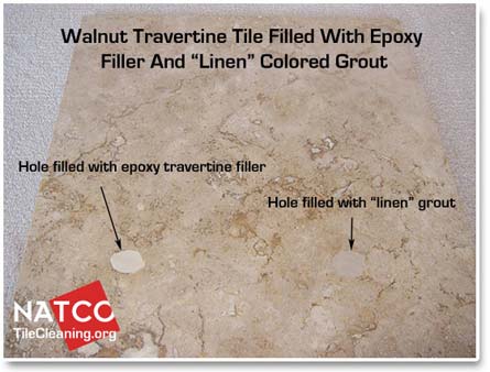 filling walnut colored travertine holes