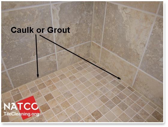 using caulk or grout around shower floor