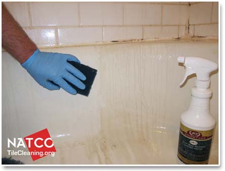bathtub cleaning scrub scum clean soap stains pad caulk natco tips tilecleaning